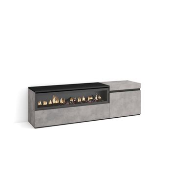 Mueble Tv, Televisión, Muebles De Salón, Almacenaje, 150x45x35cm, Para Tv Hasta 65", Chimenea Eléctrica, Estilo Moderno, Cemento