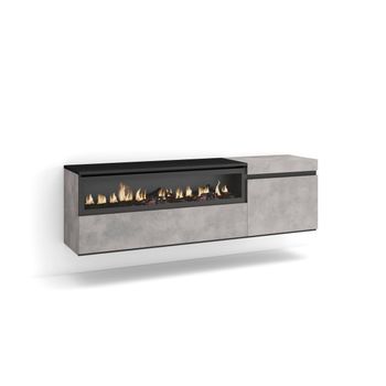 Mueble Tv, Televisión, Muebles De Salón, Almacenaje, 150x45x35cm, Para Tv Hasta 65", Chimenea Eléctrica, Colgado, Suspendido, Estilo Moderno, Cemento