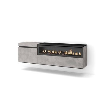 Mueble Tv, Televisión, Muebles De Salón, Almacenaje, 150x45x35cm, Para Tv Hasta 65", Chimenea Eléctrica, Colgado, Suspendido, Estilo Moderno, Cemento