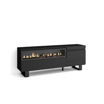 Mueble Tv | Televisión | Muebles De Salón, Almacenaje | 150x57x35cm | Para Tv Hasta 65" | Chimenea Eléctrica | Diseño Industrial | Estilo Moderno | Negro