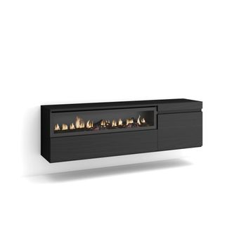 Mueble Tv, Televisión, Muebles De Salón, Almacenaje, 150x45x35cm, Para Tv Hasta 65", Chimenea Eléctrica, Colgado, Suspendido, Estilo Moderno, Negro