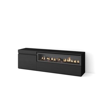 Mueble Tv | Televisión | Muebles De Salón, Almacenaje | 150x45x35cm | Para Tv Hasta 65" | Chimenea Eléctrica | Estilo Moderno | Negro