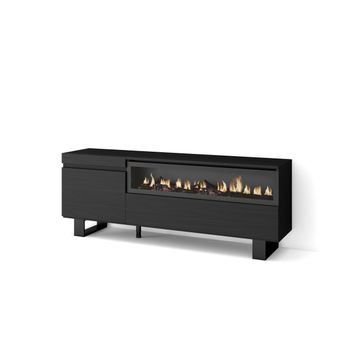 Mueble Tv, Televisión, Muebles De Salón, Almacenaje, 150x57x35cm, Para Tv Hasta 65", Chimenea Eléctrica, Diseño Industrial, Estilo Moderno, Negro