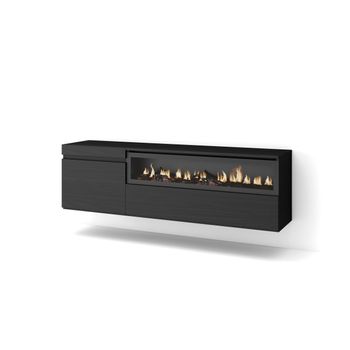 Mueble Tv, Televisión, Muebles De Salón, Almacenaje, 150x45x35cm, Para Tv Hasta 65", Chimenea Eléctrica, Colgado, Suspendido, Estilo Moderno, Negro