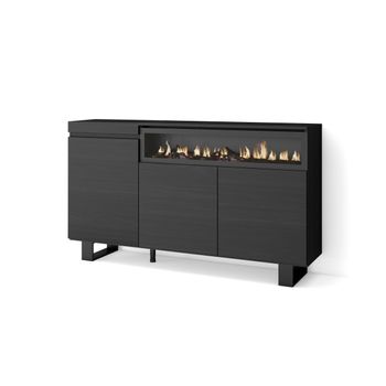 Aparadores Para Salón | Gran Capacidad De Almacenaje | 150x87x35cm | 3 Puertas | Chimenea Eléctrica | Diseño Industrial | Estilo Moderno | Negro