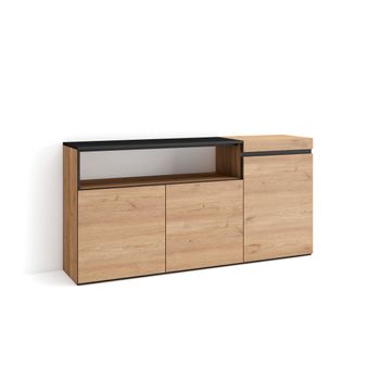 Aparador Moderno Con 2 Puertas Y 2 Cajones, Mueble Tv Salón, Buffet Cocina,  Cm 130x41h47, Color Roble Efecto Nudos Y Antracita con Ofertas en Carrefour