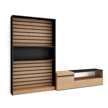 Muebles De Salón Para Tv | Conjunto De Muebles Comedor | 260x186x35cm | Para Tv Hasta 65" | Mueble Televisión | Estilo Moderno | Roble Y Negro