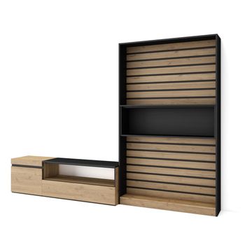 Muebles De Salón Para Tv | Conjunto De Muebles Comedor | 260x186x35cm | Para Tv Hasta 65" | Mueble Televisión | Estilo Moderno | Roble Y Negro