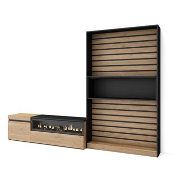 Muebles De Salón Para Tv | Conjunto De Muebles Comedor | 260x186x35cm | Para Tv Hasta 65" | Chimenea Eléctrica | Estilo Moderno | Roble Y Negro