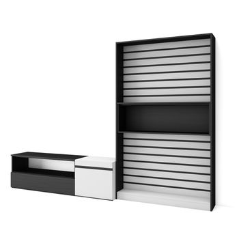 Muebles De Salón Para Tv | Conjunto De Muebles Comedor | 260x186x35cm | Para Tv Hasta 65" | Mueble Televisión | Estilo Moderno | Blanco Y Negro