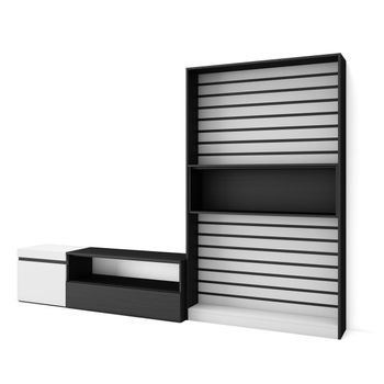 Muebles De Salón Para Tv | Conjunto De Muebles Comedor | 260x186x35cm | Para Tv Hasta 65" | Mueble Televisión | Estilo Moderno | Blanco Y Negro