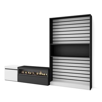 Muebles De Salón Para Tv | Conjunto De Muebles Comedor | 260x186x35cm | Para Tv Hasta 65" | Chimenea Eléctrica | Estilo Moderno | Blanco Y Negro