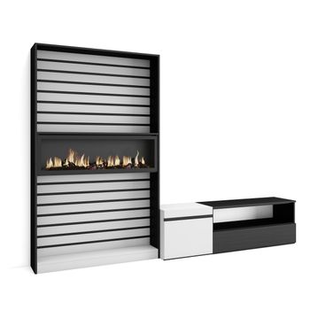 Conjunto Muebles Con Chimenea – Negro Y Blanco En Brillo Led