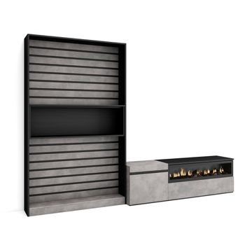 Muebles De Salón Para Tv | Conjunto De Muebles Comedor | 260x186x35cm | Para Tv Hasta 65" | Chimenea Eléctrica | Estilo Moderno | Cemento