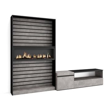 Muebles De Salón Para Tv | Conjunto De Muebles Comedor | 260x186x35cm | Para Tv Hasta 65" | Chimenea Eléctrica | Estilo Moderno | Cemento