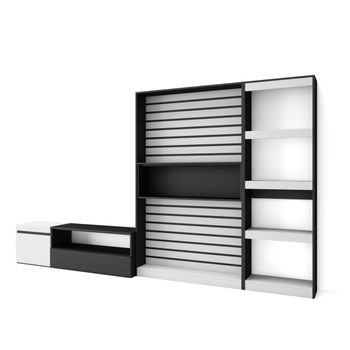 Mueble de Salón IDEM con patas - Módulos de Comedor - Mueble TV Salón -  Conjunto de Muebles - Módulo de Almacenaje - Estilo Moderno - Color  Blanco/Negro 200 x 180 x 40 cm