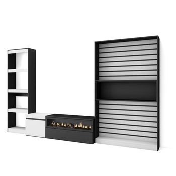 Muebles De Salón Para Tv | Conjunto De Muebles Comedor | 320x186x35cm | Chimenea Eléctrica | Estilo Moderno | Blanco Y Negro
