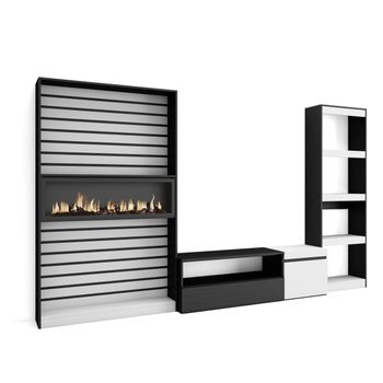 Muebles De Salón Para Tv | Conjunto De Muebles Comedor | 320x186x35cm | Chimenea Eléctrica | Estilo Moderno | Blanco Y Negro