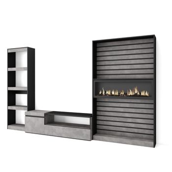 Muebles De Salón Para Tv | Conjunto De Muebles Comedor | 320x186x35cm | Chimenea Eléctrica | Estilo Moderno | Cemento