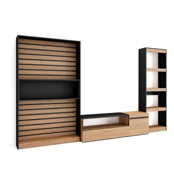 Set NATURALE - Conjunto de Salón - Comedor - Oficina - Mueble Modular - Mueble  Tv 160cm - Estantería / Librería color Roble/Negro - Estilo Moderno