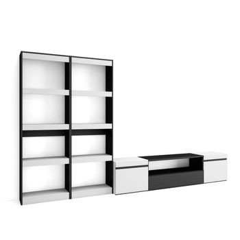 Muebles De Salón Para Tv | Conjunto De Muebles Comedor | 320x186x35cm | Para Tv Hasta 80" | Mueble Televisión | Estilo Moderno | Blanco Y Negro