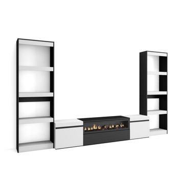 Muebles De Salón Para Tv | Conjunto De Muebles Comedor | 320x186x35cm | Para Tv Hasta 80" | Chimenea Eléctrica | Estilo Moderno | Blanco Y Negro