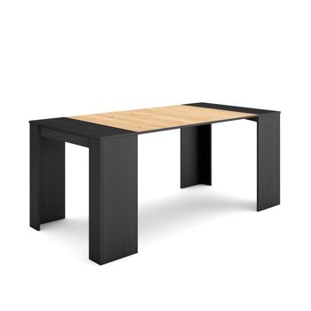 Mesa Consola Extensible, Mesa Comedor Plegable, 180, Para 8 Comensales, Comedor Y Cocina, Estilo Moderno, Negro Y Roble