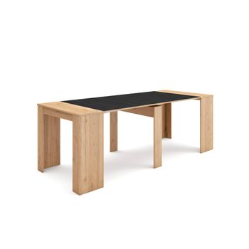 Mesa Consola Extensible, Mesa Comedor Plegable, 220, Para 10 Comensales, Comedor Y Cocina, Estilo Moderno, Roble Y Negro