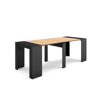 Mesa Consola Extensible, Mesa Comedor Plegable, 220, Para 10 Comensales, Comedor Y Cocina, Estilo Moderno, Negro Y Roble