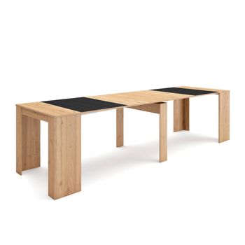 Mesa Consola Extensible, Mesa Comedor Plegable, 300, Para 14 Comensales, Comedor Y Cocina, Estilo Moderno, Roble Y Negro