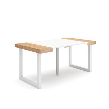 Mesa Consola Extensible | Mesa Comedor Plegable | 160 | Para 8 Comensales | Patas Madera Maciza | Estilo Moderno | Roble Y Blanco