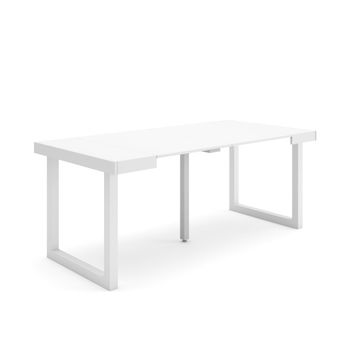 Mesa Consola Extensible | Mesa Comedor Plegable | 180 | Para 8 Comensales | Patas Madera Maciza | Estilo Moderno | Blanco