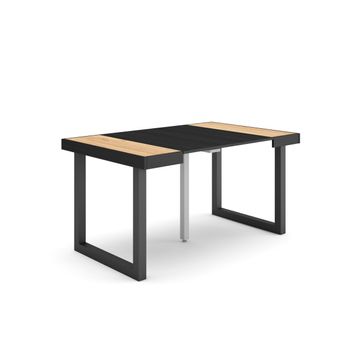 Mesa Consola Extensible | Mesa Comedor Plegable | 140 | Para 6 Comensales | Patas Madera Maciza | Estilo Moderno | Roble Y Negro