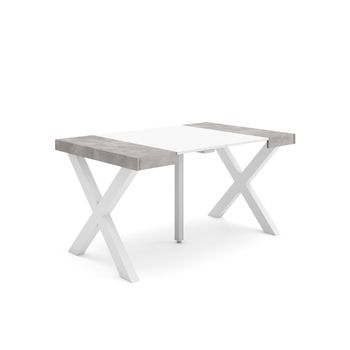 Mesa Consola Extensible | Mesa Comedor Plegable | 140 | Para 6 Comensales | Patas Madera Maciza | Estilo Moderno | Blanco Y Cemento