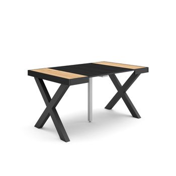 Mesa Consola Extensible | Mesa Comedor Plegable | 140 | Para 6 Comensales | Patas Madera Maciza | Estilo Moderno | Roble Y Negro