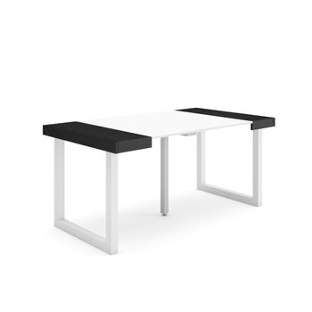 Mesa Consola Extensible | Mesa Comedor Plegable | 160 | Para 8 Comensales | Patas Madera Maciza | Estilo Moderno | Blanco Y Negro