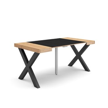 Mesa Consola Extensible | Mesa Comedor Plegable | 160 | Para 8 Comensales | Patas Madera Maciza | Estilo Moderno | Roble Y Negro