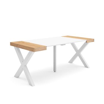 Mesa Consola Extensible | Mesa Comedor Plegable | 180 | Para 8 Comensales | Patas Madera Maciza | Estilo Moderno | Roble Y Blanco