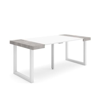 Mesa Consola Extensible | Mesa Comedor Plegable | 180 | Para 8 Comensales | Patas Madera Maciza | Estilo Moderno | Blanco Y Cemento