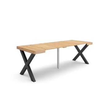 Mesa Consola Extensible, Mesa Comedor Plegable, 220, Para 10 Comensales, Patas Madera Maciza, Estilo Moderno, Roble