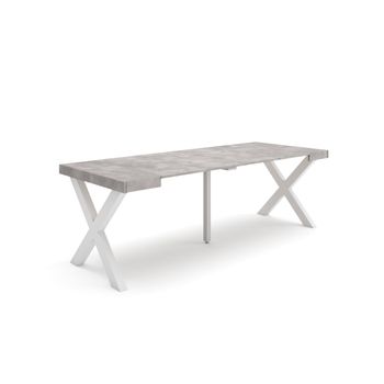 Mesa Consola Extensible, Mesa Comedor Plegable, 220, Para 10 Comensales, Patas Madera Maciza, Estilo Moderno, Cemento