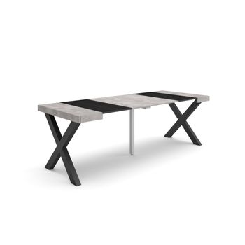 Mesa Consola Extensible, Mesa Comedor Plegable, 220, Para 10 Comensales, Patas Madera Maciza, Estilo Moderno, Cemento