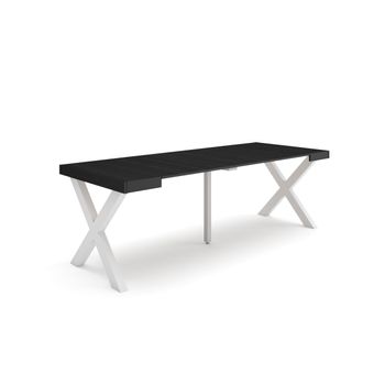 Mesa Consola Extensible, Mesa Comedor Plegable, 220, Para 10 Comensales, Patas Madera Maciza, Estilo Moderno, Negro