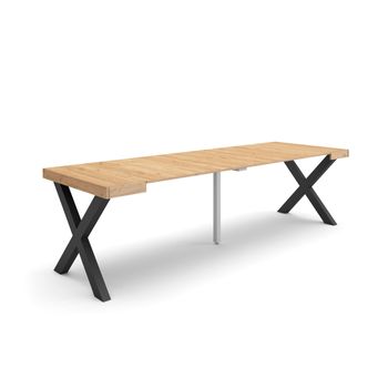 Mesa Consola Extensible, Mesa Comedor Plegable, 260, Para 12 Comensales, Patas Madera Maciza, Estilo Moderno, Roble