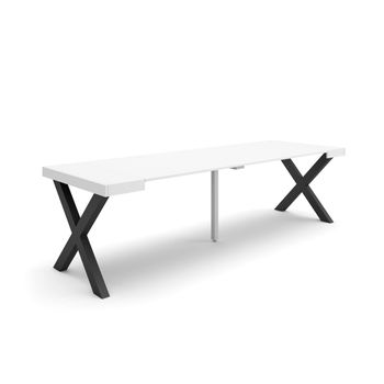 Mesa Consola Extensible, Mesa Comedor Plegable, 260, Para 12 Comensales, Patas Madera Maciza, Estilo Moderno, Blanco