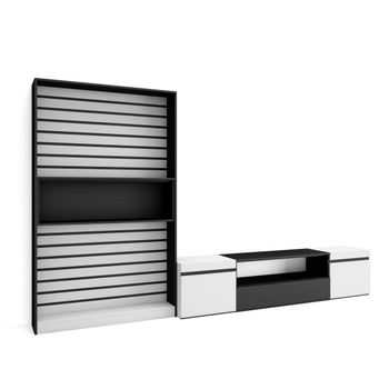 Muebles De Salón Para Tv, Conjunto De Muebles Comedor, 310x186x35cm, Para Tv Hasta 80", Mueble Televisión, Estilo Moderno, Blanco Y Negro