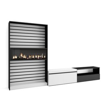 Muebles De Salón Para Tv, Conjunto De Muebles Comedor, 310x186x35cm, Para Tv Hasta 80", Chimenea Eléctrica, Estilo Moderno, Blanco Y Negro