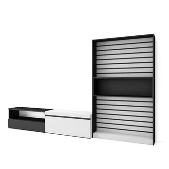 Muebles De Salón Para Tv, Conjunto De Muebles Comedor, 310x186x35cm, Para Tv Hasta 80", Mueble Televisión, Estilo Moderno, Blanco Y Negro