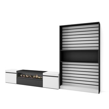 Muebles De Salón Para Tv | Conjunto De Muebles Comedor | 310x186x35cm | Para Tv Hasta 80" | Chimenea Eléctrica | Estilo Moderno | Blanco Y Negro