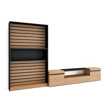 Muebles De Salón Para Tv, Conjunto De Muebles Comedor, 310x186x35cm, Para Tv Hasta 80", Mueble Televisión, Estilo Moderno, Roble Y Negro